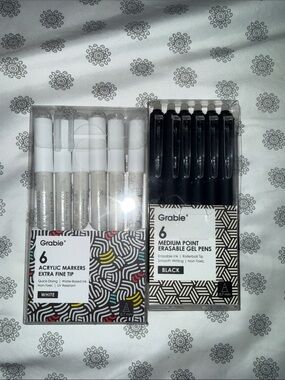 White Acrylic Markers & Black Erasable Gel Pens - 12 Pack